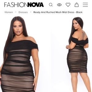 Fashion nova black ruched midi dress new with tags